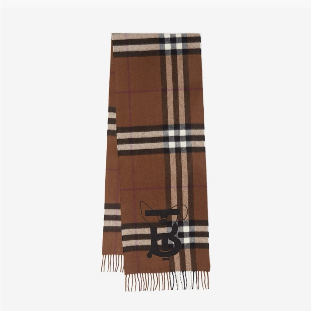 Burberry Embroidered Rabbit Check Cashmere Scarf - Picture 11 of 11